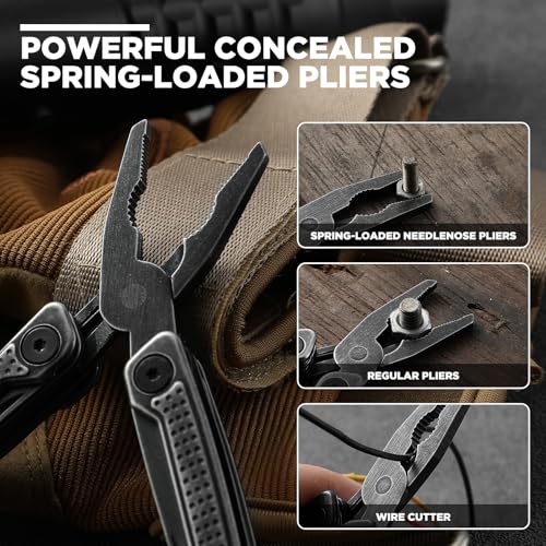VIRENKNIFE Multitool, 11-in-1 Stainless Steel Multi Tool Pliers with Pocket Knife, Scissors, Bottle Opener, Mini EDC Multitool for Survival, Camping, Simple Repair, Gifts for Men(Stone Wash) - Image 4