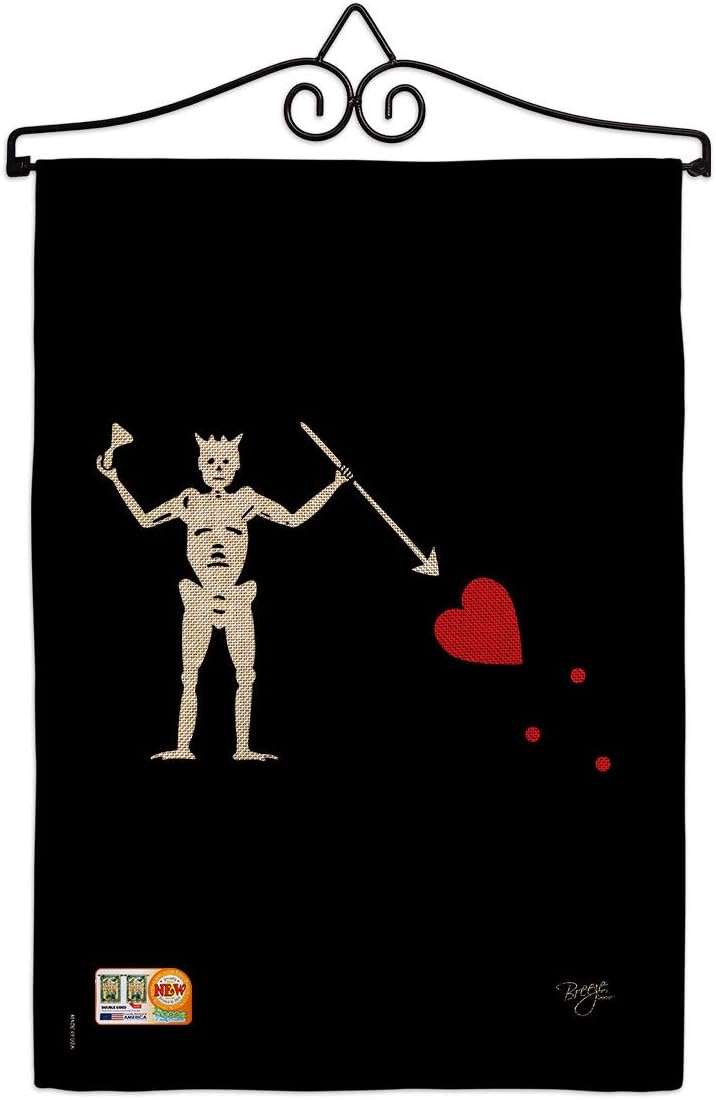Blackbeards Burlap Garden Flag Coastal Pirate Ship Skull Treasure Map Carribean Jolly Blackbeard Jack Small Decorative Gift Yard House Banner Double-Sided Made In USA 13 X 18.5