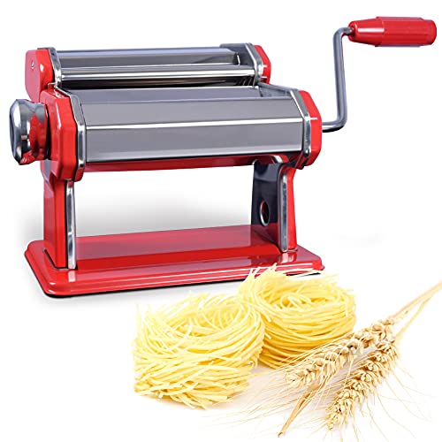 LOMOS manuelle Nudelmaschine „Roma“ aus Edelstahl inkl. Nudeltrockner in rot