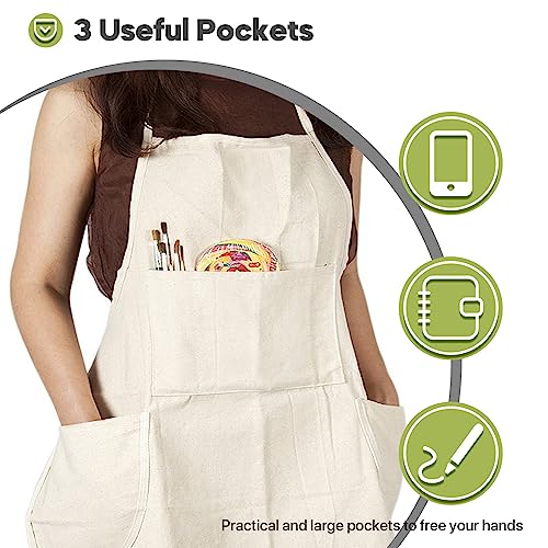 Conda 100% Cotton Canvas Professional Bib Apron With 3 Pockets For Women Men Adults,Waterproof,Natural 31Inch By 27Inch #TOP3
