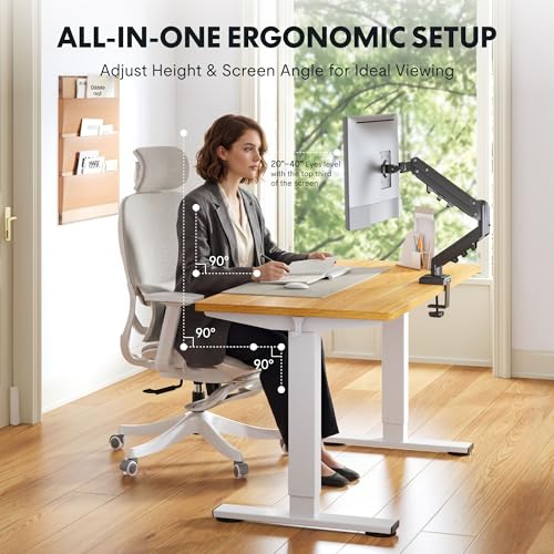 Image of FLEXISPOT EN2 48''x24''' Standing Desk with Monitor Mount Bundle, One-Piece Desktop, Fully Adjustable Single Monitor Arm with Cable Management, Bundle for Home Office, Gaming & Study, Maple