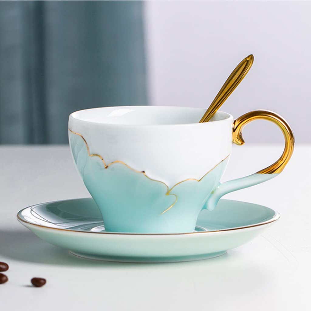 Tazas de Té Tazas Desayuno Taza de café, juego de taza de té y platillo, taza de café de 200 ml/6,7 Oz, taza de té con juego de cuchara y platillo, regalo de tazas de té de leche y café Tazas Tazas de