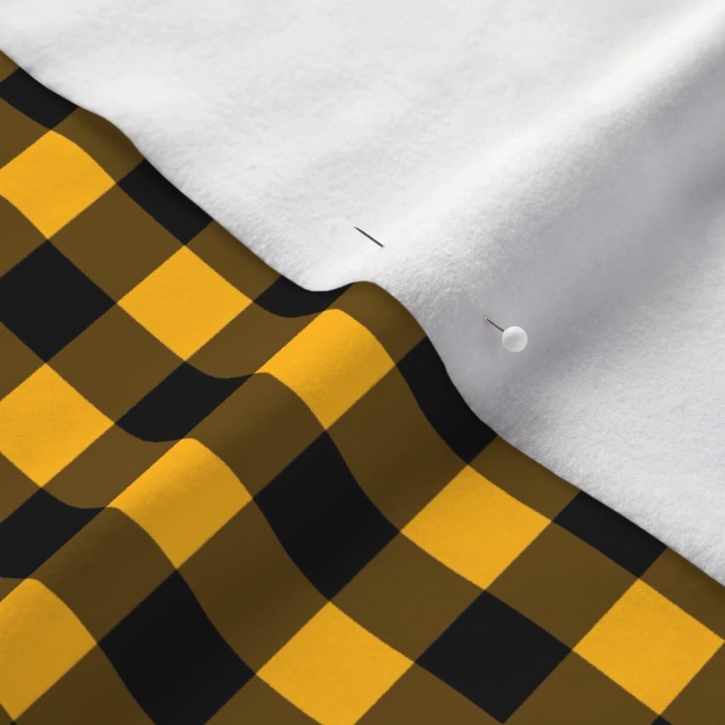 Spoonflower Fabric - Inch Yellow Gold Black Gingham Check Squares Buffalo Printed on Polartec(R) Fleece Fabric by The Yard - Sewing Blankets Loungewear and No-Sew Projects