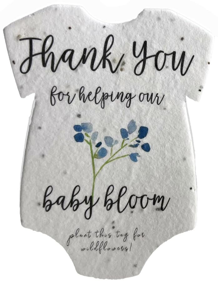 Of The Earth Infant Bodysuit Shape Thank You Baby Blooms Seed Paper 3" x 2" Set of 24 (Blue)