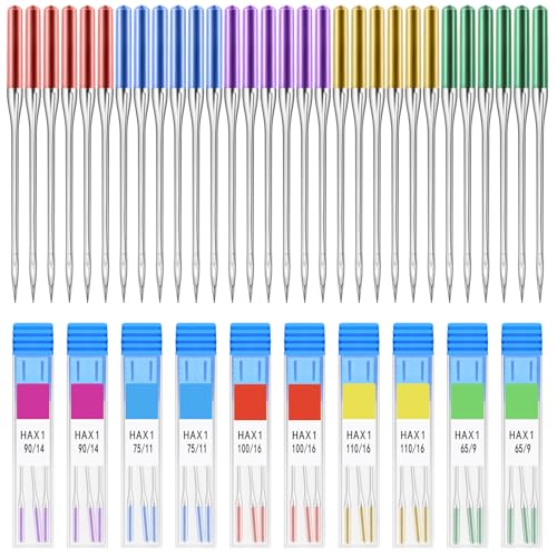 30 PCS Universal Sewing Machine Needles, Compatible with Singer, Brother and Old Sew Machines, Sizes 9, 11, 14, 16, 18, Bright Color, Regular Point Sewing Needles