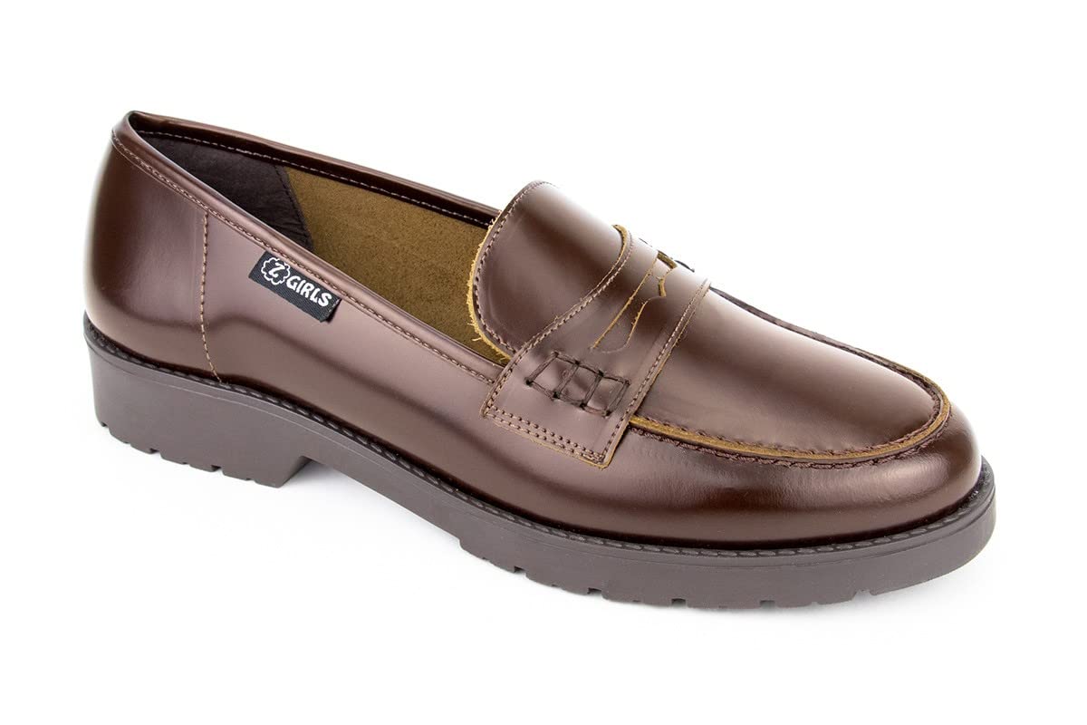 ZGIRLS Mocasin Yale 400 College MARRÓN Zapato Castellano Adolescentes NIÑA Uniforme Escolar Resistentes E Impermeables