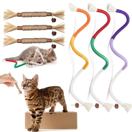 Breezy 6 Stück Katzenminze Spielzeug, Katzenbeißseil, Katzen Kauspielzeug, interaktives Katzenspielzeug für für Katzen Zahnpflege und Gegen...