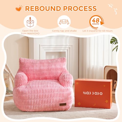 Image of MAXYOYO Kids Bean Bag Chair, Comfy Bean Bag Sofa with Filler | Bean Bag Chair for Boys and Girls, Lazy Sofa with Pocket Floor Chair for Gaming, Reading, Pink