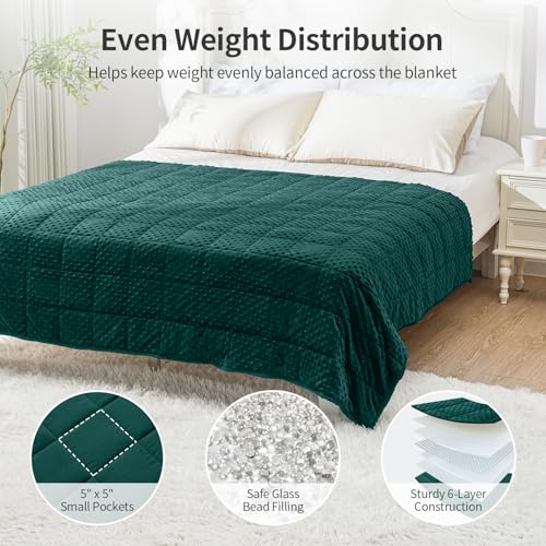 Image of Uttermara Minky Weighted Blanket for Adults, 60x80 Inches 20lbs Queen Size | Cozy Warm; Breathable; Cooling Soft Minky Dots; Filled with Glass Beads; Washable Heavy Throw for Sleep and Calm; Green