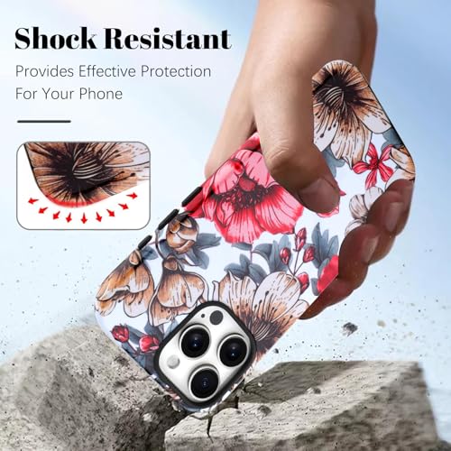 Image of Magnetic for iPhone 15 Pro Max Case [Compatible with Magsafe] Colorful Flower Floral Pattern Design, Full Body 2 in 1 Shockproof Scratch Resistant Protective Cover for Women Girls