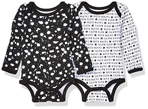 Calvin Klein Baby Bodysuit Unisex One-Piece, Multipack, ck Logo Star Black, Black Splatter, 0-3 Months
