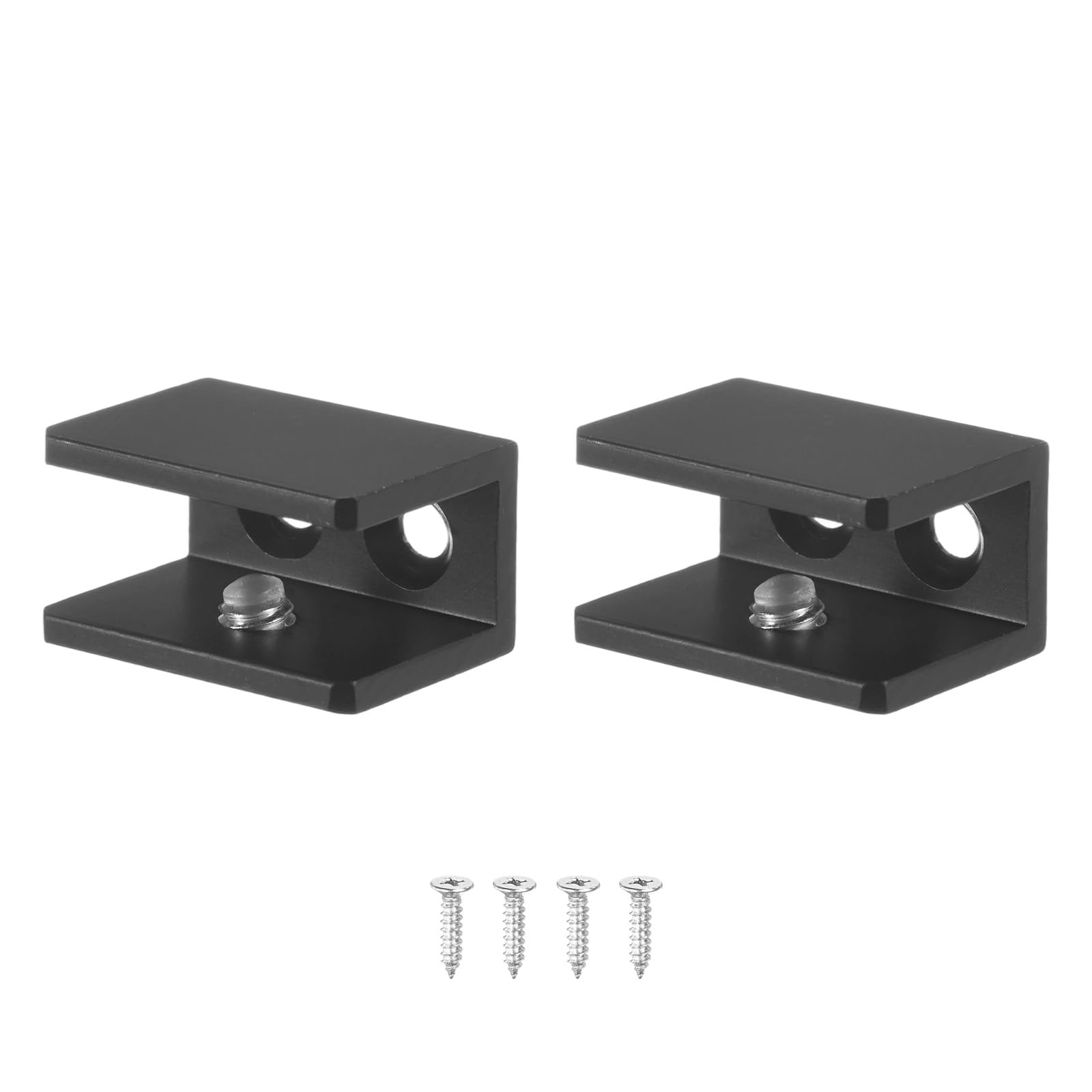 M METERXITY 2-Pack Glass Shelf Brackets, Adjustable No-Drill Square Medium Glass Clamp Connector for 8-10mm Thick Shelf Brackets, Use for Bathroom/Showcases/Wardrobe [Black]