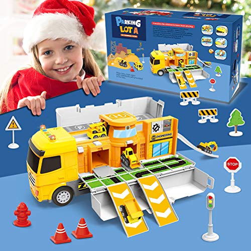Dwi Dowellin Construction Truck Toys and Play Mat | Multifunction Scenestorage Truck with Sounds and Lights | Die-cast Vehicle Car Toys Set | Birthday Gift Toys for Boys 3,4,5,6,7 Year Olds - Thumbnail 7