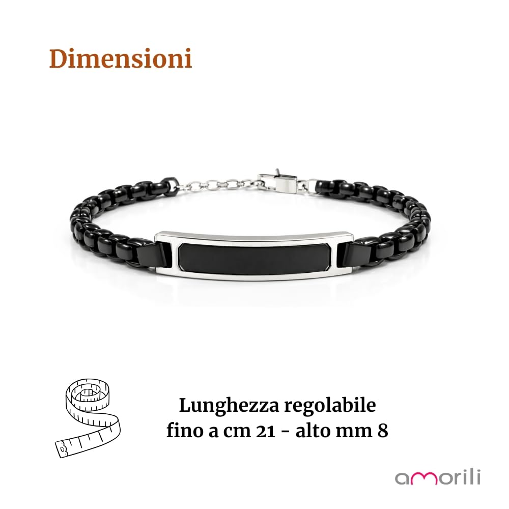 Bracciale Uomo Personalizzabile con Incisione in Acciaio Inox Classico e Nero – Gioiello Maschile Personalizzato con Frasi e Date – Idea Regalo Uomo bcc3174