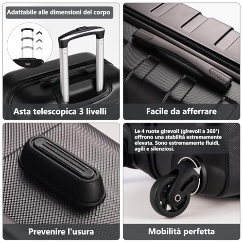 COOLIFE Valigie Valigia media rigida Valigia Trolley rigido ultraleggero e capiente,Chiusura a combinazione laterale con TSA, 4 ruote per facilitare il trasporto (Mela Verde, 67cm)