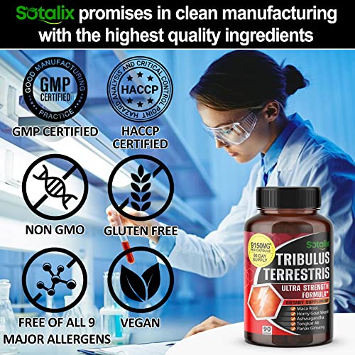 Premium Tribulus Terrestris Extract - 95% Total Saponin 9150 Mg Ultra Potency With Maca Root Tongkat Ali Ginseng - High Strength For Men Women - 90 Day Supply (90 Count (Pack Of 1)) #TOP4