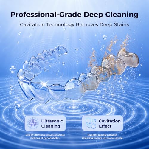 Ultrasonic Retainer Cleaner Machine, 45kHz Rechargeable Dental Cleaner with 4 UV Lights, 200ML Portable Cleaner for Retainers, Dentures, Aligners, Mouth Guards, Night Guards & Toothbrushes — view 4