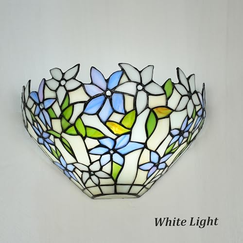 Image of Purple Flower Tiffany Style Wall Sconce, Classy Stained Glass Wall Light, Decorative 12 Inches Wall Light Fixtures for Hallway Stairway Bedroom (A)