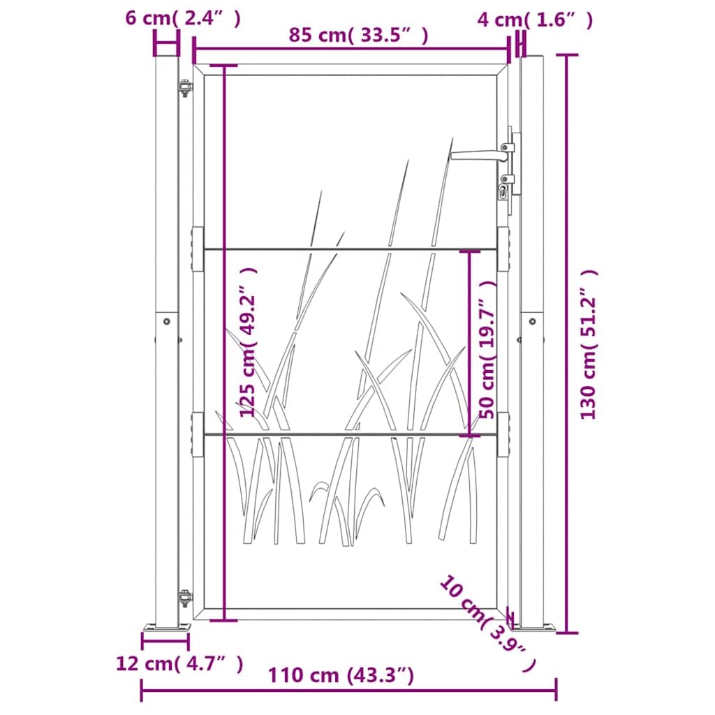 vidaXL Portail de Jardin, Portillon de Patio, Barrière de Sécurité, Porte d'Extérieure Terrasse, Anthracite 100x125 cm Acier Conception d'herbe