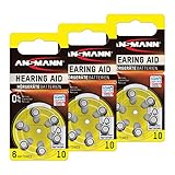 ANSMANN Hörgerätebatterien 10 gelb 18 Stück - Zink Luft Hörgeräte Batterien Typ 10 P10 ZL4 PR70 mit 1,4V - Knopfzelle mit besonders langer Laufzeit für Hörgerät Hörverstärker & Hörhilfe