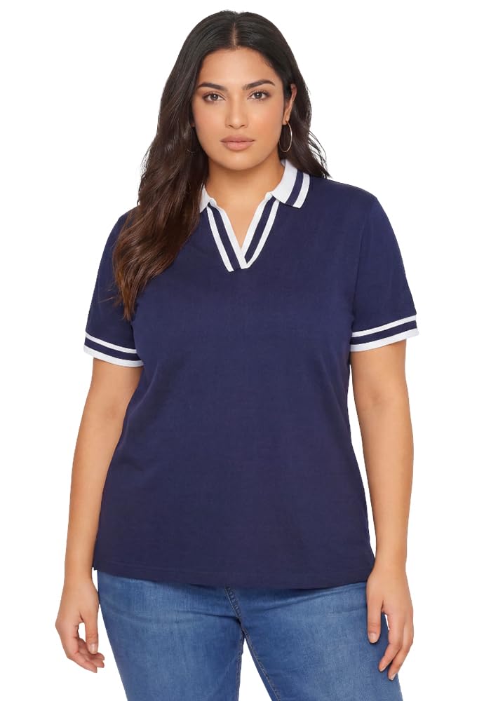 wear your opinion Plus Size Women Polo V Neck Stripe Collar Tshirt Top | Half Sleeve-picture-31