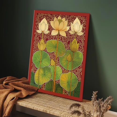 Image of ArtX Canvas Bloomed Lotus Painting For Vastu, Big Size Wall Art, Lotus Painting For Wall Vastu, Wall Decor, Multicolor, Nature, 45.0 X 58.0 cm, Set of 1