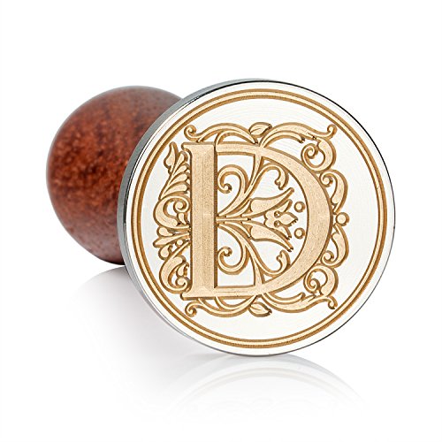 Mceal Wax Seal Stamp, Large Seal 1 1/5"(30mm) Dia, Silver Brass Head with Wooden Handle, Regal Letter A to Z Series (Letter D)