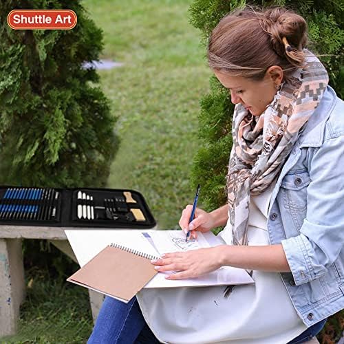 Sketching Pencils and Drawing Set, Shuttle Art 37 Pack Sketch Pad and Pencils Set in Sturdy Zipper Case with Charcoal Pencils and Sketch Books, Professional Sketch Drawing Pencils for Artists, Adults