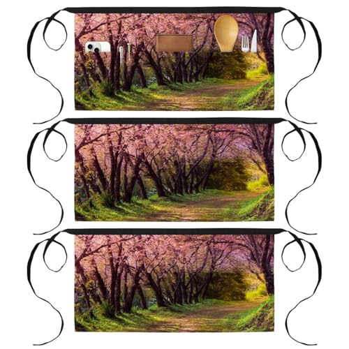 Tablier court de chef rose et multicolore avec 3 poches pour cuisine lot de 3
