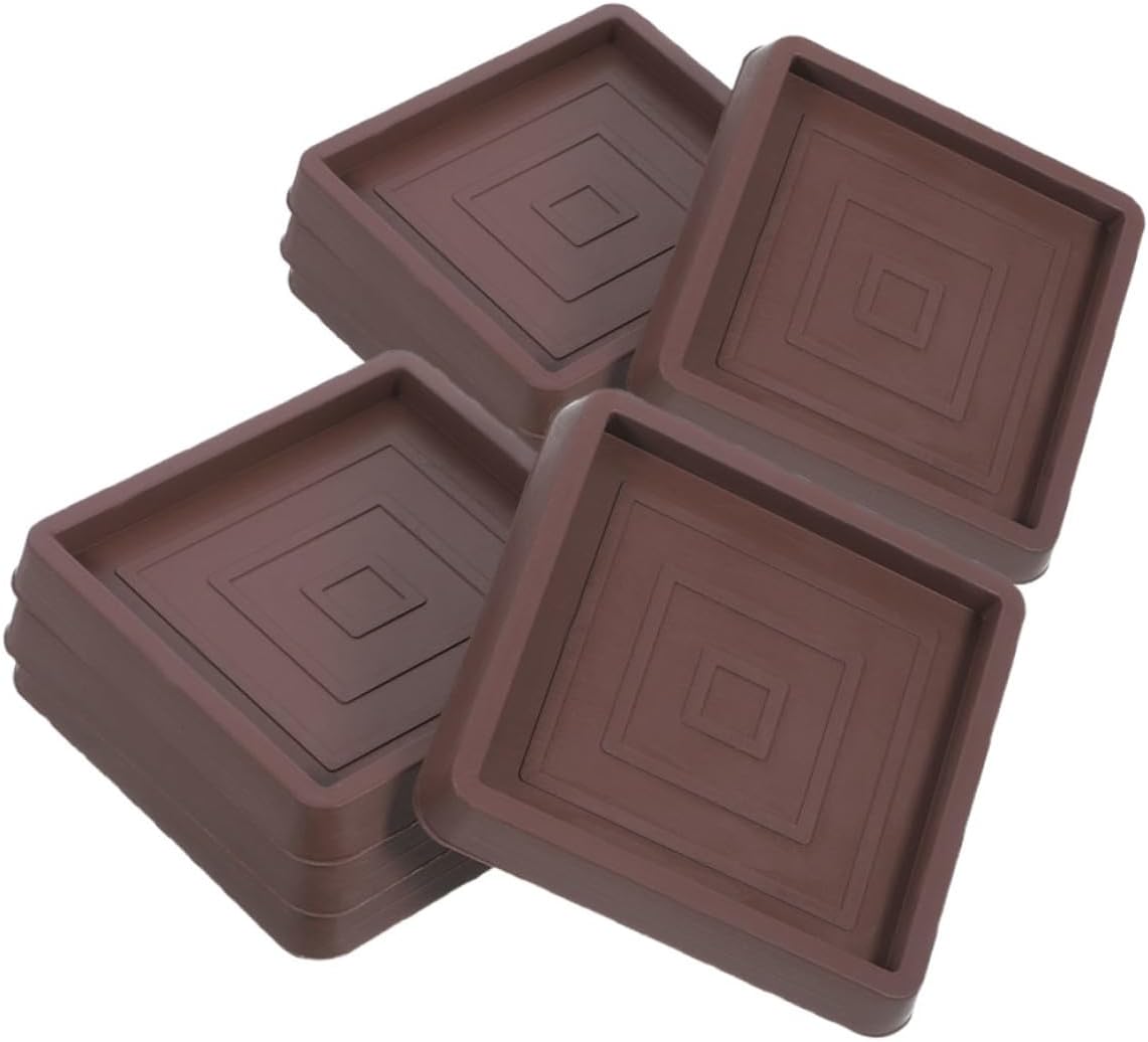 Zerodeko 8pcs Non-Slip Furniture Pads Rubber Caster Cups Brown Geometric 2.5 Inch Furniture Leg Floor Protectors Anti-Skid Chair Grippers for Sofas Cabinets