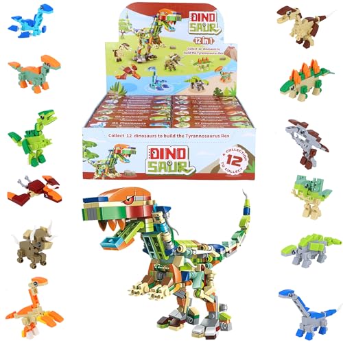 Toy Building Blocks for Kids - 12 In 1 Dinosaurs, Model Making Construction STEM Toys for Boys and Girls, Creative 3D Puzzle Sets, Educational Toy Gift, Party Favours for Kids (Dinosaurs)