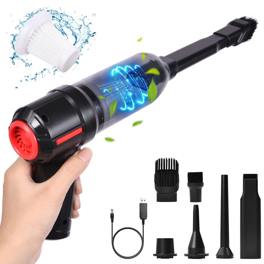 URAQT Staubgebläse Druckluft, 9000Pa 3 in 1 Handstaubsauger Akku Hand Stark Mini Staubsauger Auto Kabellos USB Aufladbar mit Waschbarer Filter Tastatur Reinigung für Haus Büro Auto Küche Rot