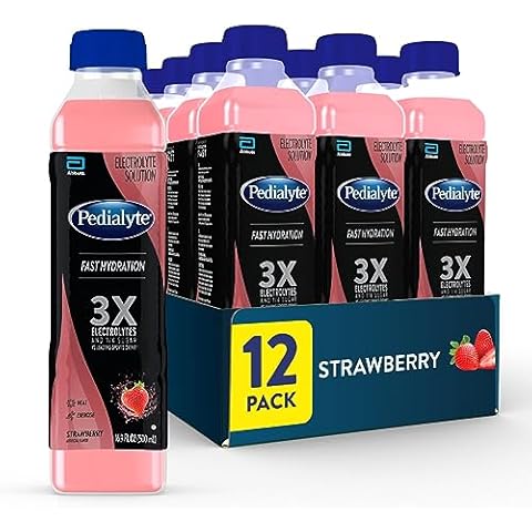 Pedialyte Electrolyte Solution, Strawberry, Hydration Drink, 12 bottles, half liter each Cover