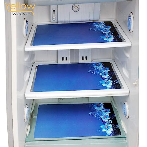 Image of Yellow Weaves� Exclusive Polka Dot Decorative 1 Fridge Top Cover and 2 Handle Covers + 3 Fridge mats - Blue Colour