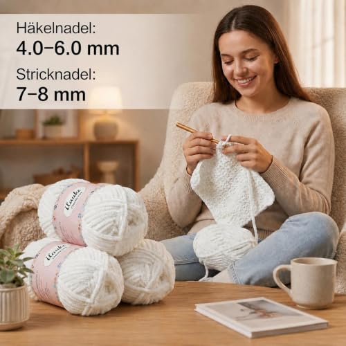 ilauke Chenille Wolle Weiß 3x100g – Bild 4