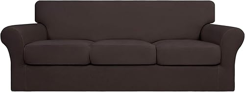 Easy-Going - Funda elástica y suave de 4 piezas para sofá, lavable, 3 fundas para cojines separados, protector elástico para niños y mascotas, funda