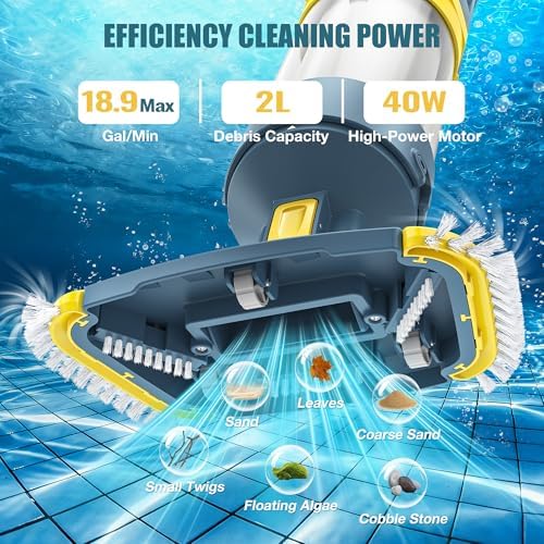 Vucaki 5-in-1 Handheld Pool Vacuum with 10.8FT Telescopic Pole β 14" Wheel Vacuum Head, 18.9GPM Suction, 70Min Runtime, Heavy Duty Pool Vacuum Cleaner for Inground & Above Ground Pools and Spas - 3