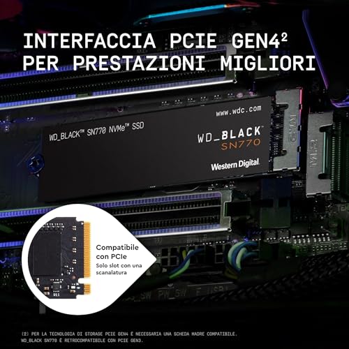 WD_BLACK SN700 2TB SSD Interno, M.2 2280 NVMe SSD con velocità fino a 5150 MB/s, 4850 MBs in scrittura, alte prestazioni per gaming, con PCIe Gen 4.0, SSD Gaming, Nero - Hdd - Immagine 3