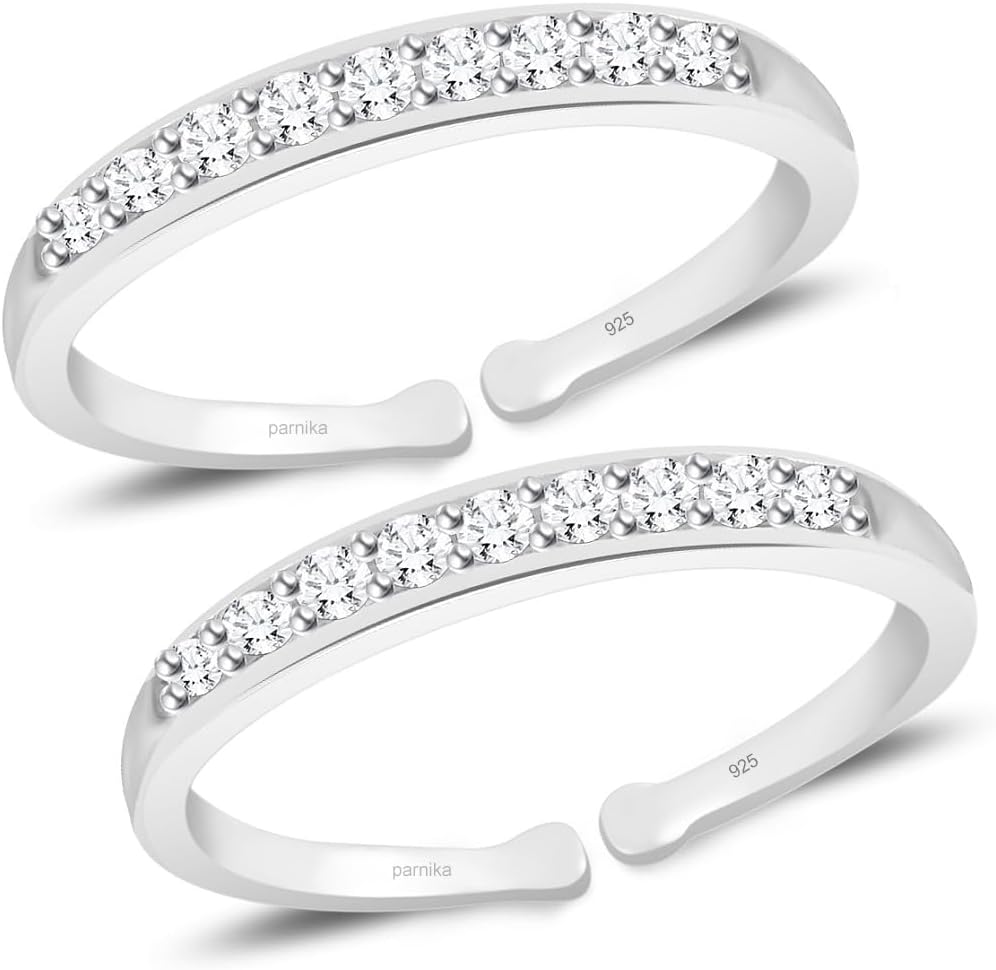 ParnikaMJ 925 Stunning CZ Toe Rings (Leg Finger Rings) in 92.5 Sterling Silver for Women and Girls, sterling-silver, Cubic Zirconia
