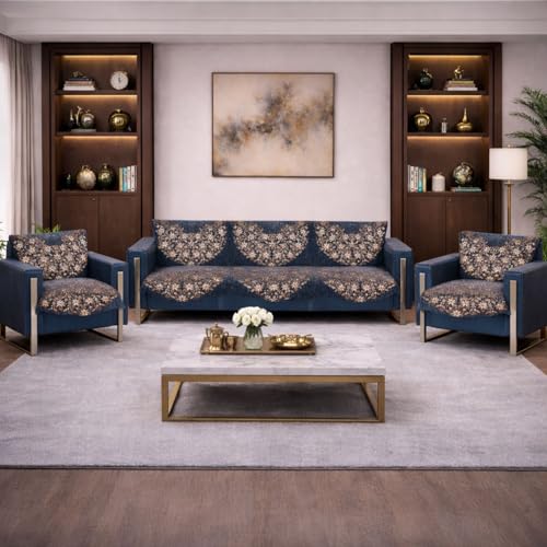 Image of Premium Grey Chenille Woven Anti-Slip 5 Seater Sofa Cover | L-Shape Sofa Seat Protector for Living Room | Durable & Stylish Slipcover - Grey Phoolkari