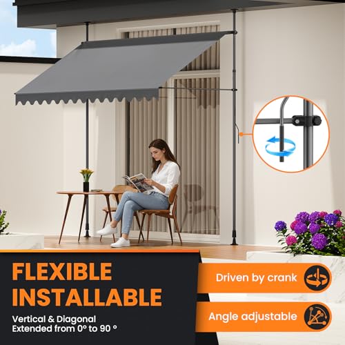 YEAUPE PRO Klemmmarkise | Balkonmarkise ohne Bohren | Klemmmarkise mit Handkurbel | Markise UV-beständig höhenverstellbar & wasserabweisend | Grau (250 * 180cm)