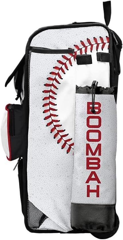 Boombah Rolling Catchers Superpack Baseball/Softball Gear Bag - 23-1/2" x 13-1/2" x 9-1/2" - Baseball 2 White/Red/Black - Telescopic Handle - Holds 4 Bats - Wheeled Version