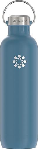Lifefactory Botella deportiva aislada al vacío de acero inoxidable de 32 onzas, Dark Denim