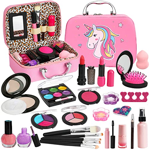 Washable Kids Makeup Girl Toys - Real Girls Makeup Set Kids Toys, Princess Pretend Play Makeup Toys for 3 4 5 6 7 8 9 10…