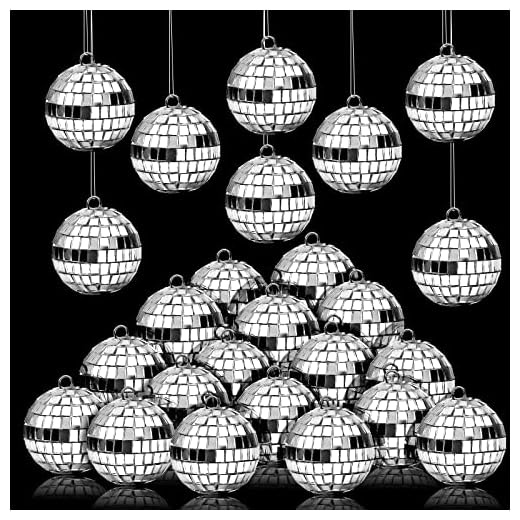 50 Pcs Disco Balls Ornaments Mini Disco Balls Silver Hanging Decorations Reflective Mirror Ball Cake Decoration 70s Disco Party Supplies for Christmas Festive (1.2 Inch)