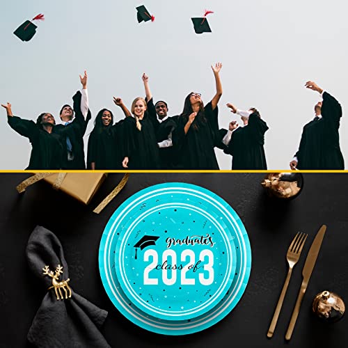 Dylives Light Blue Graduation Plates, Disposable 9'' And 7'' Class Of 2023 Party Dinner Dessert Plates Teal Graduation Party Decorations Congrats Grad Paper Plates Graduation Party Supplies, 100 Pack #TOP2