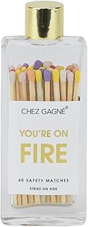 Chez Gagné Glass Bottle Safety Matches – Decorative Apothecary Jar with Colorful Matchsticks – Unique Housewarming Gift – Candle Lighting Accessory (You're on Fire - Rainbow/Multi)