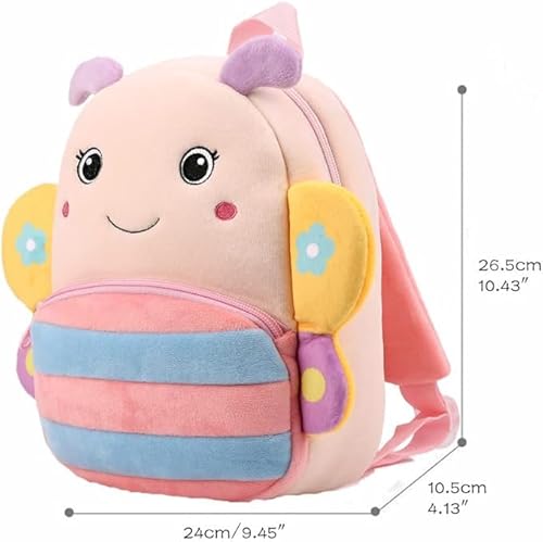 Frantic Kids Soft Animal Cartoon Travelling School Bag Soft Plush Standard 2 Compartment Backpack Boys Girls Baby For 2 To 5 Years Baby/Boys/Girls Nursery, Preschool, Picnic(Pink_Butterfly_2024_B) - Image 5