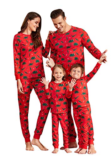 IFFEI Family Matching Christmas Pajamas Set All Over Dinosaur Print Top and Pants PJS Sleepwear for Kids Adult (10-11 Years Kids)