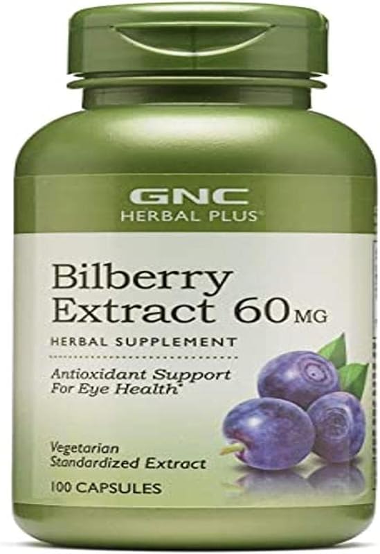 GNC Herbal Plus Bilberry Extract 60mg, 100 Capsules, Supports Eye Health : Health & Household